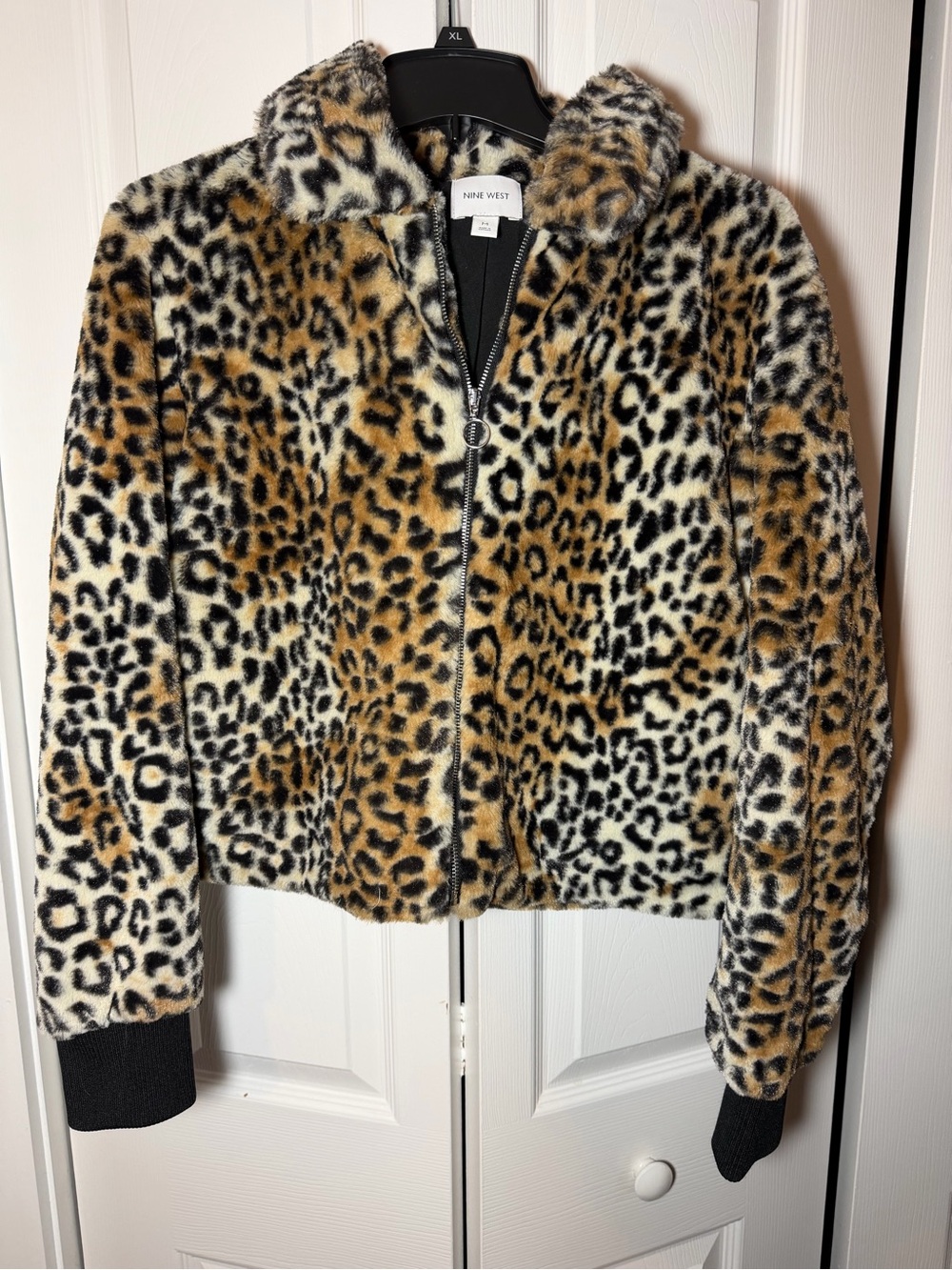 Nine West Leopard Print Faux Fur Bomber Jacket